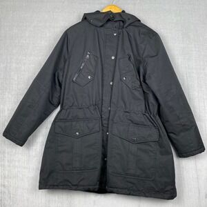 Urban Republic Womens Parka 1X Hooded Black Zip Out Faux Fur Lining Utility